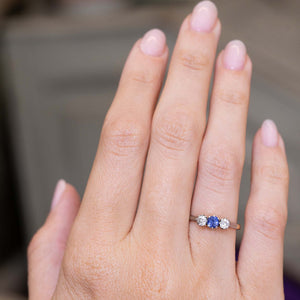Antique, Edwardian sapphire and diamond three-stone engagement ring