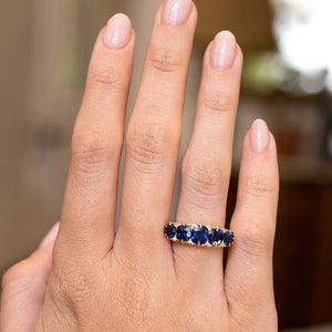 Antique, Victorian royal blue sapphire five-stone engagement ring