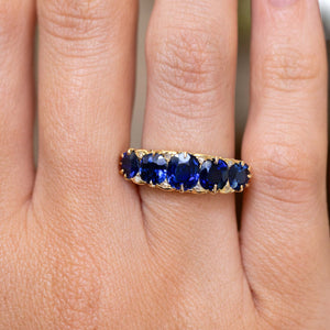 Antique, Victorian royal blue sapphire five-stone engagement ring