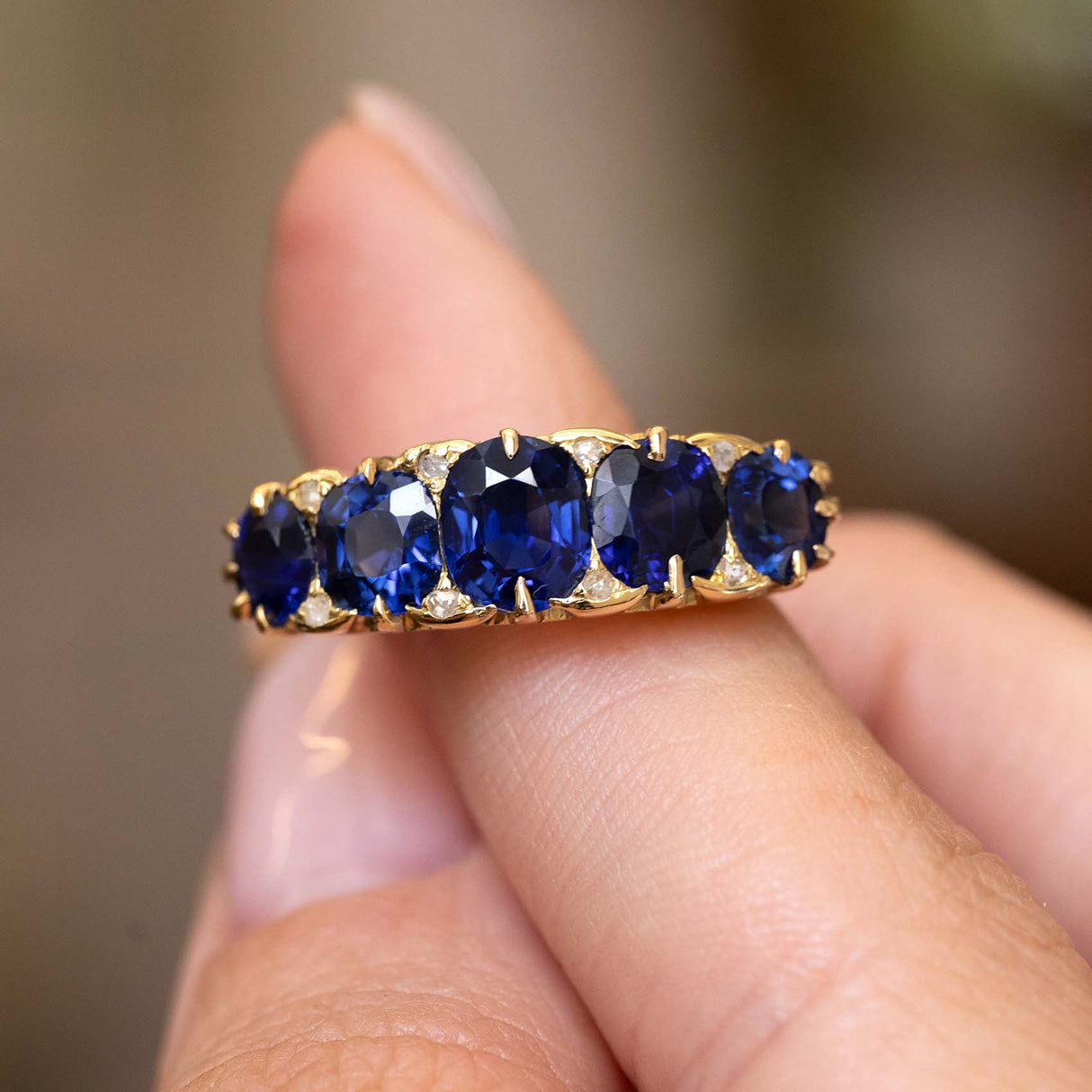 Antique, Victorian royal blue sapphire five-stone engagement ring