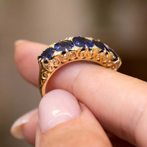Antique, Victorian royal blue sapphire five-stone engagement ring