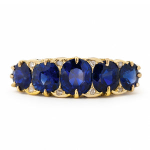 Antique, Victorian royal blue sapphire five-stone engagement ring