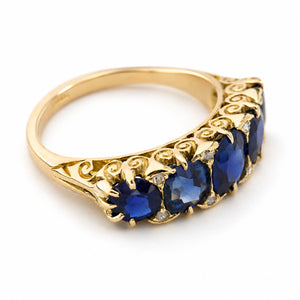 Antique, Victorian royal blue sapphire five-stone engagement ring
