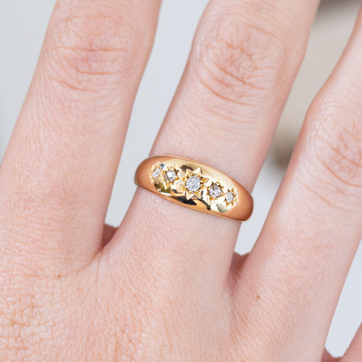 Antique, Edwardian diamond five-stone gypsy ring