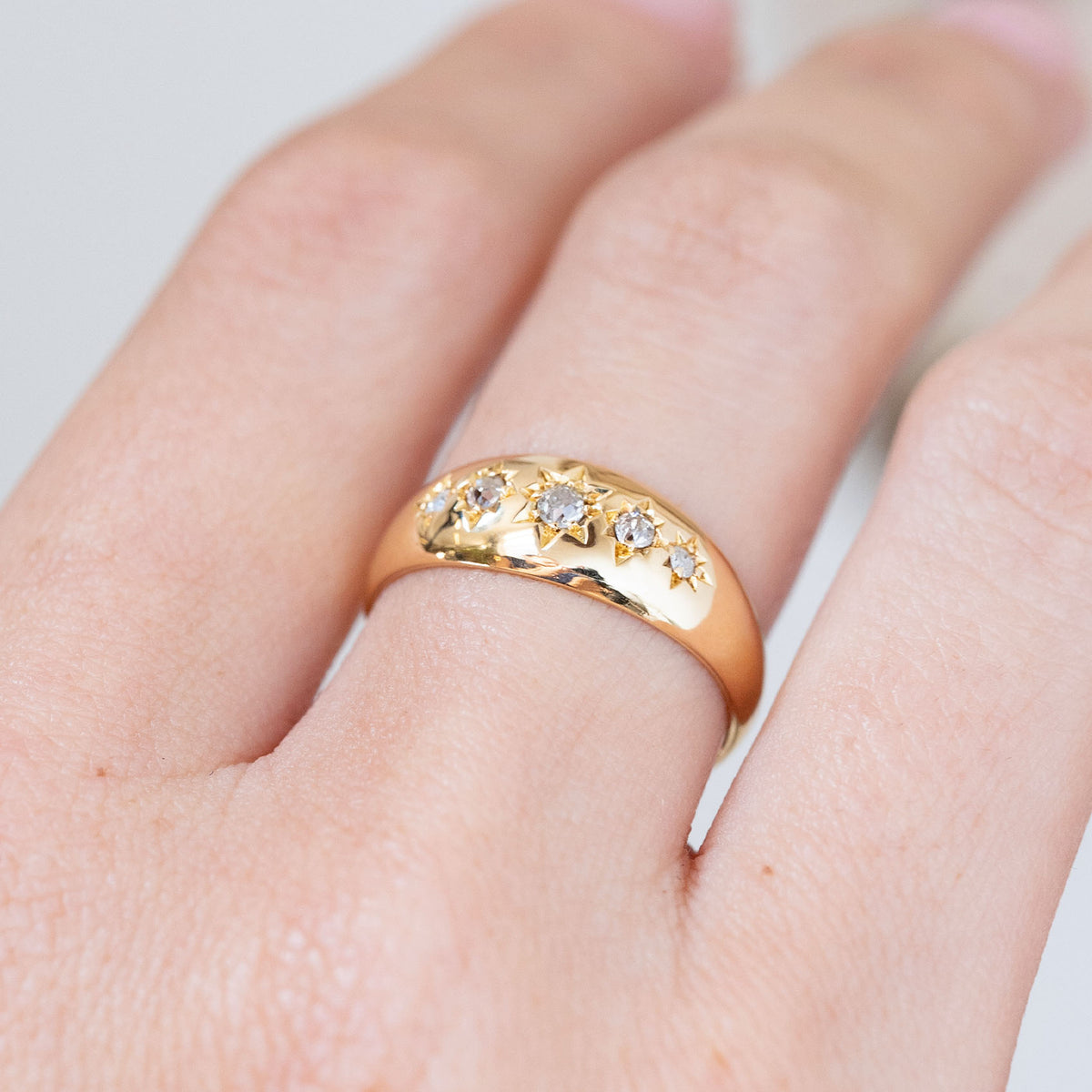 Antique, Edwardian diamond five-stone gypsy ring