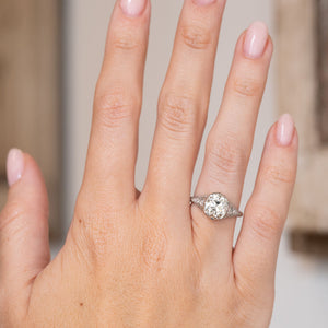Edwardian old-mine diamond solitaire worn on the hand, displaying its impressive scale and distinctive antique sparkle.
