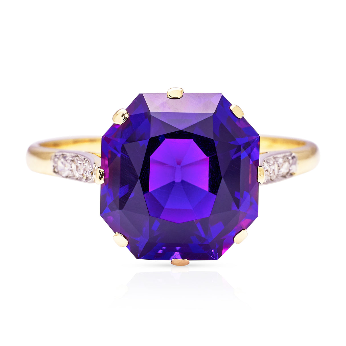 Antique, Edwardian, amethyst & diamond ring, 18ct yellow gold & platinum