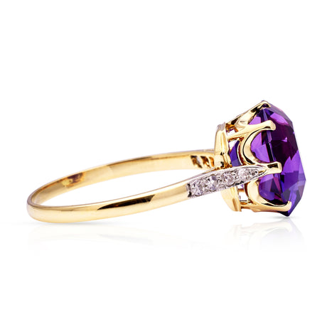 Antique, Edwardian, amethyst & diamond ring, 18ct yellow gold & platinum