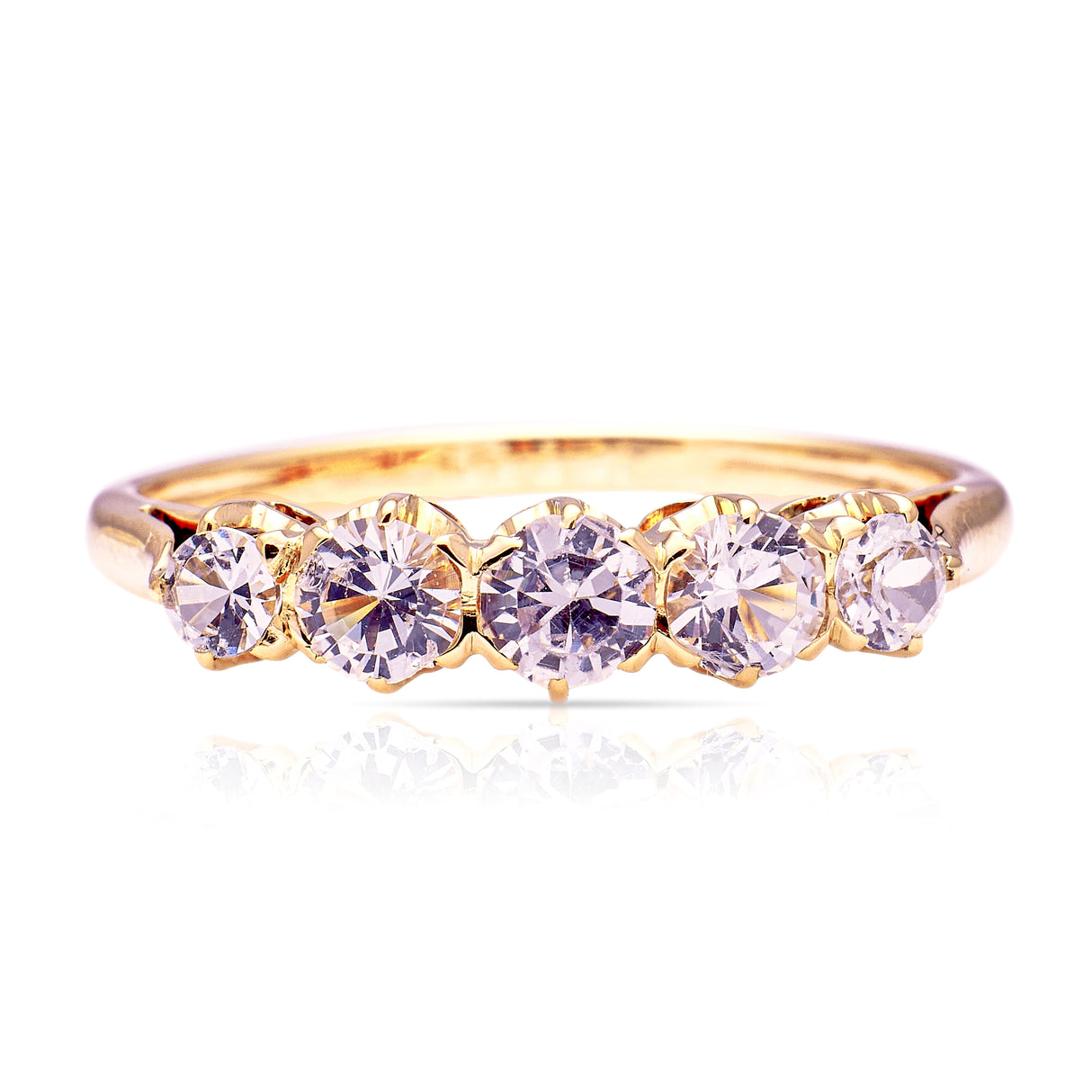 Antique, Edwardian five-stone white sapphire ring, 15ct yellow gold