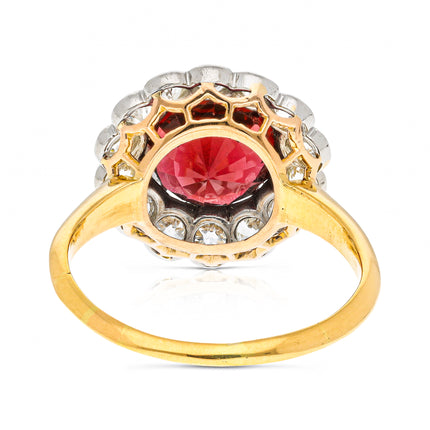 Antique, Edwardian, Red Garnet and Diamond Cluster Ring, 18ct Yellow Gold
