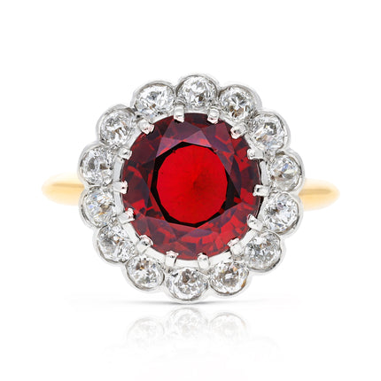 Antique, Edwardian, Red Garnet and Diamond Cluster Ring, 18ct Yellow Gold