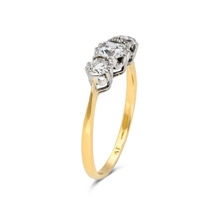 Antique, Edwardian, Three Stone Diamond Engagement Ring, 18ct Yellow Gold