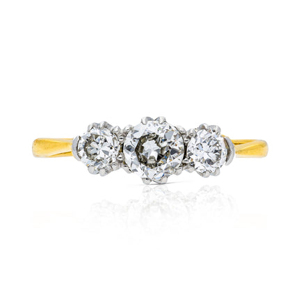 Antique, Edwardian, Three Stone Diamond Engagement Ring, 18ct Yellow Gold