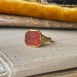 Antique hard-stone intaglio ring, front view.