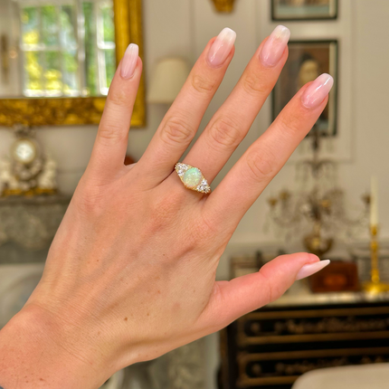 Antique Opal and Diamond Ring, 18ct Yellow Gold