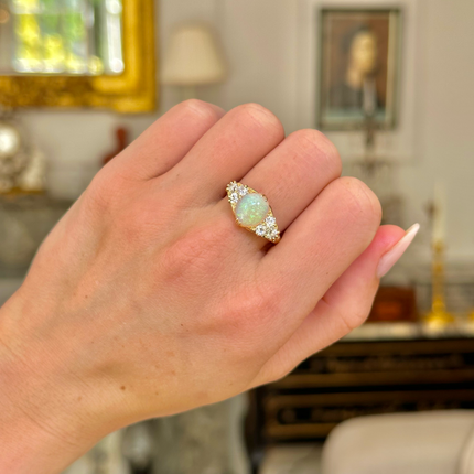 Antique Opal and Diamond Ring, 18ct Yellow Gold