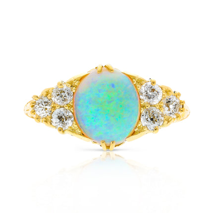 Antique Opal and Diamond Ring, 18ct Yellow Gold