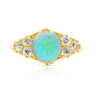 Antique, Victorian, australian opal & diamond ring