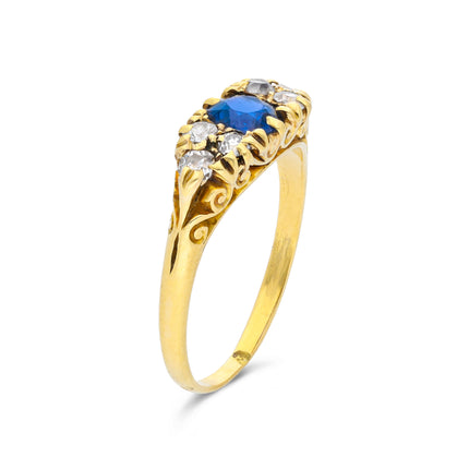 Victorian Sapphire & Diamond Engagement Ring, 18ct Yellow Gold