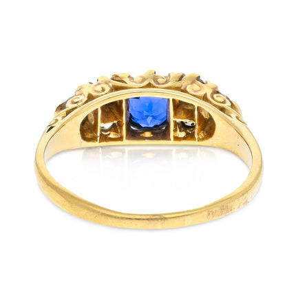 Victorian Sapphire & Diamond Engagement Ring, 18ct Yellow Gold