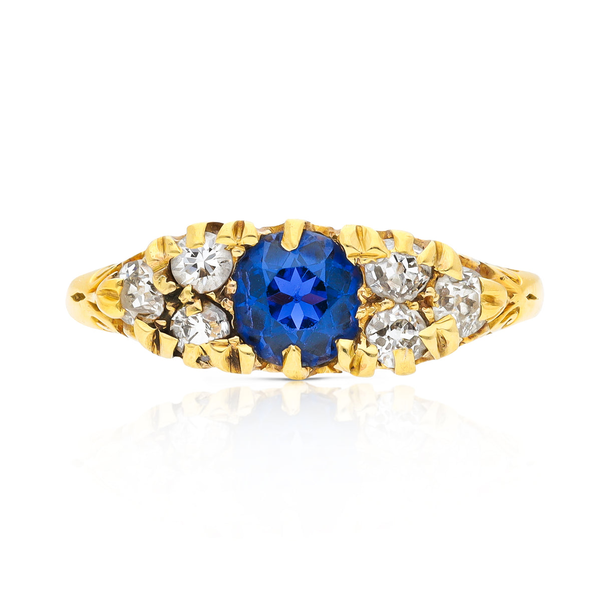 Victorian Sapphire & Diamond Engagement Ring, 18ct Yellow Gold