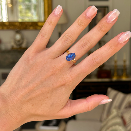 Antique, French, Solitaire 6ct Native-Cut Sri Lankan Sapphire, 18ct Yellow Gold