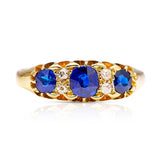 Antique, Victorian Sapphire and Diamond Three-Stone Ring, 18ct Yellow Gold