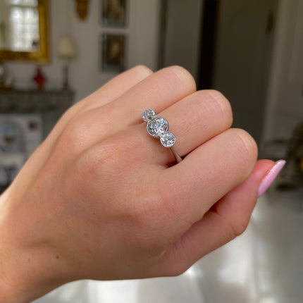 Art Deco, Platinum, Diamond Three Stone Ring