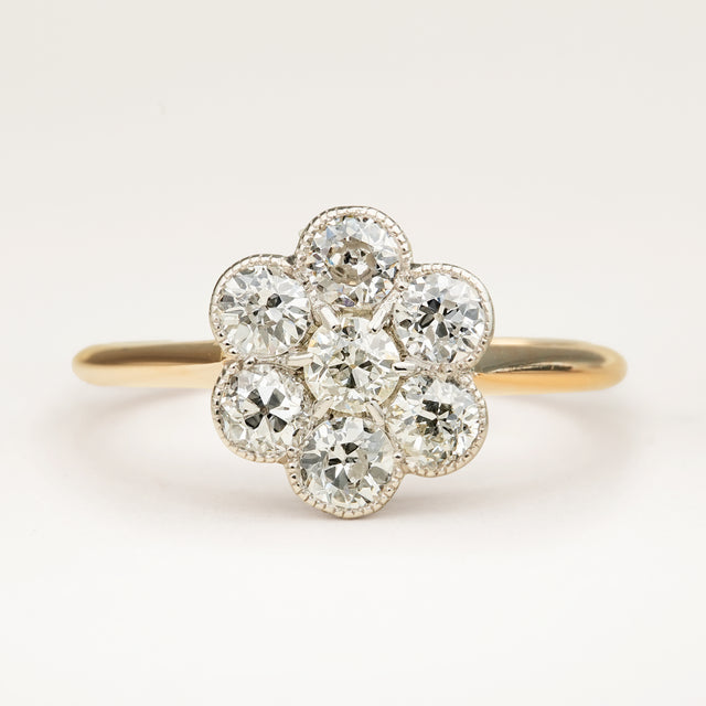 Antique Edwardian Diamond Cluster Ring, Daisy Design – Engagement Ring.