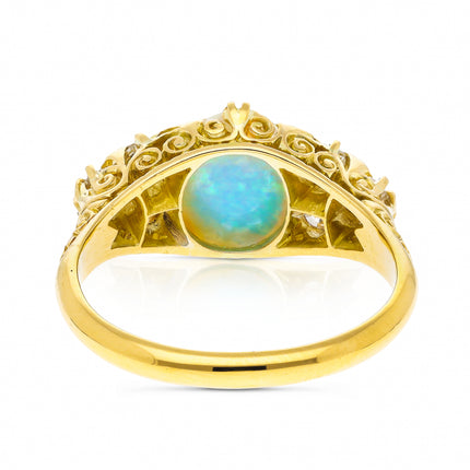 Antique Opal and Diamond Ring, 18ct Yellow Gold