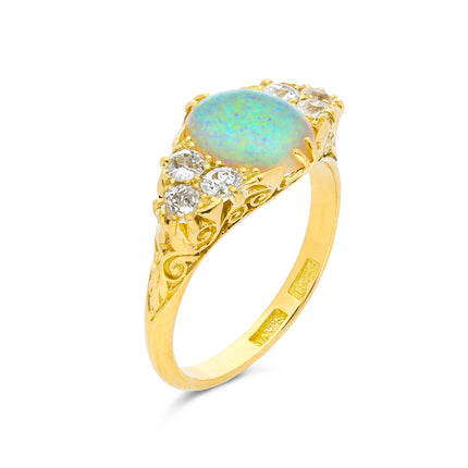 Antique Opal and Diamond Ring, 18ct Yellow Gold