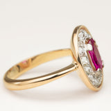 Antique, French, oval-cut ruby & diamond cluster ring