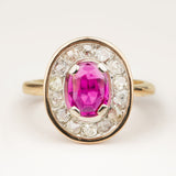 Antique, French, oval-cut ruby & diamond cluster ring