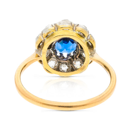 Antique Sapphire and Diamond Daisy Cluster Ring, 9ct Yellow Gold, Platinum