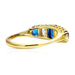 Antique, Edwardian sapphire & old mine-cut diamond five-stone ring