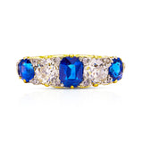 Antique Sapphire and Diamond Five Stone Ring, 18ct Yellow Gold