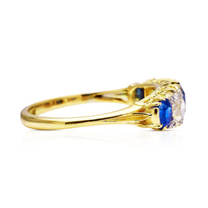 Antique, Edwardian sapphire & old mine-cut diamond five-stone ring