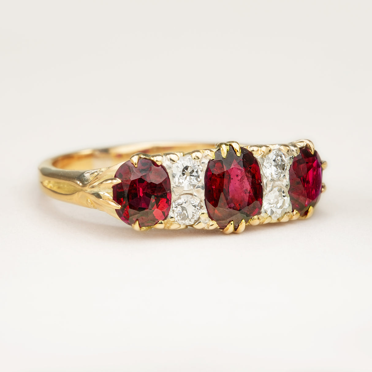 Antique, Victorian ruby and diamond three-stone ring
