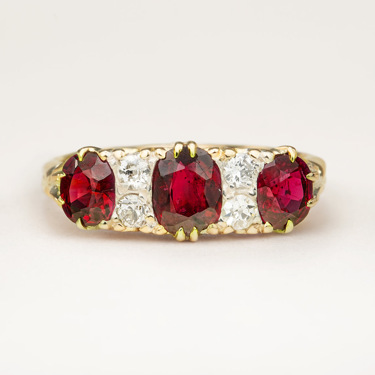 Antique, Victorian ruby and diamond three-stone ring