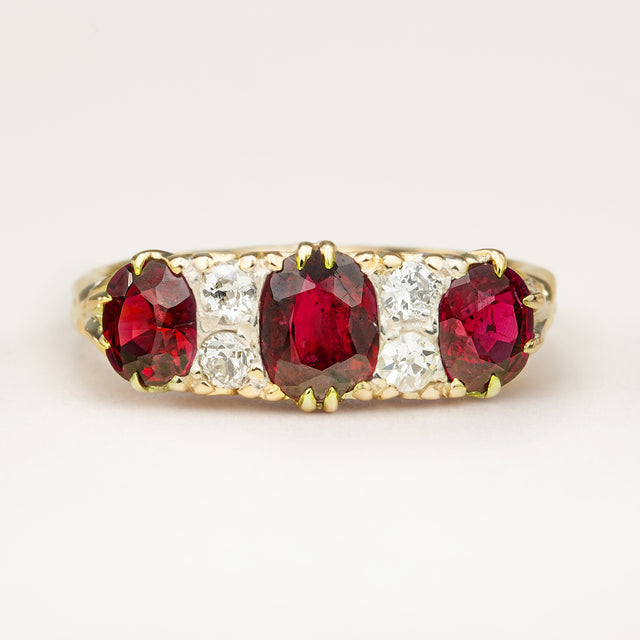 Antique, Victorian ruby and diamond three-stone ring