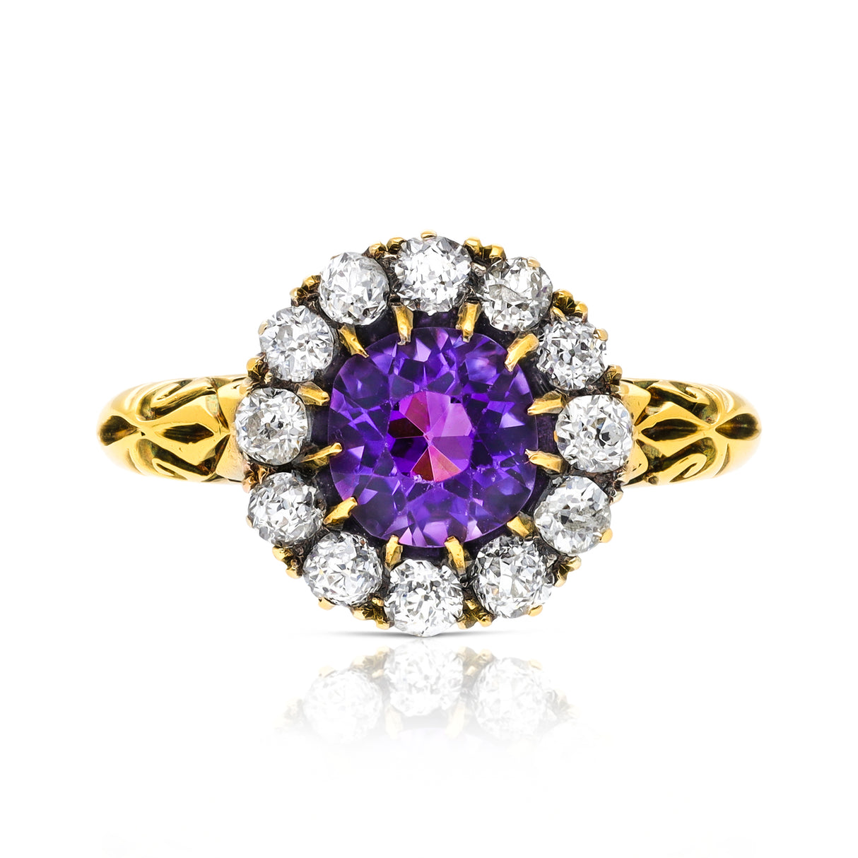Antique, Amethyst and Diamond Cluster Ring, 18ct Yellow Gold