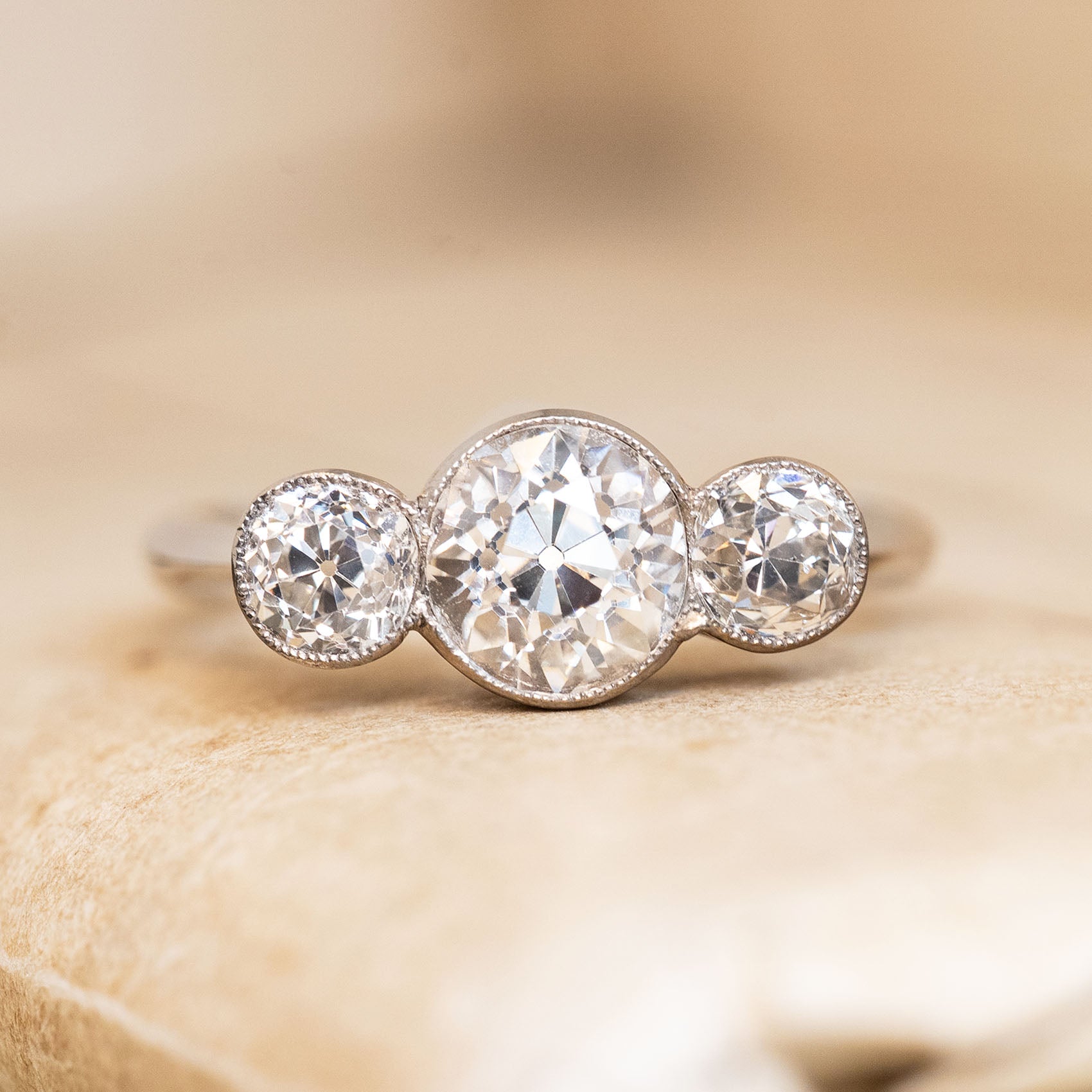 Three-stone (trilogy) vintage & antique engagement rings – Antique
