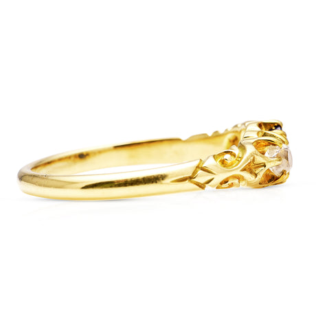 Antique, Edwardian Sapphire and Diamond Three-Stone Ring, 18ct Yellow Gold