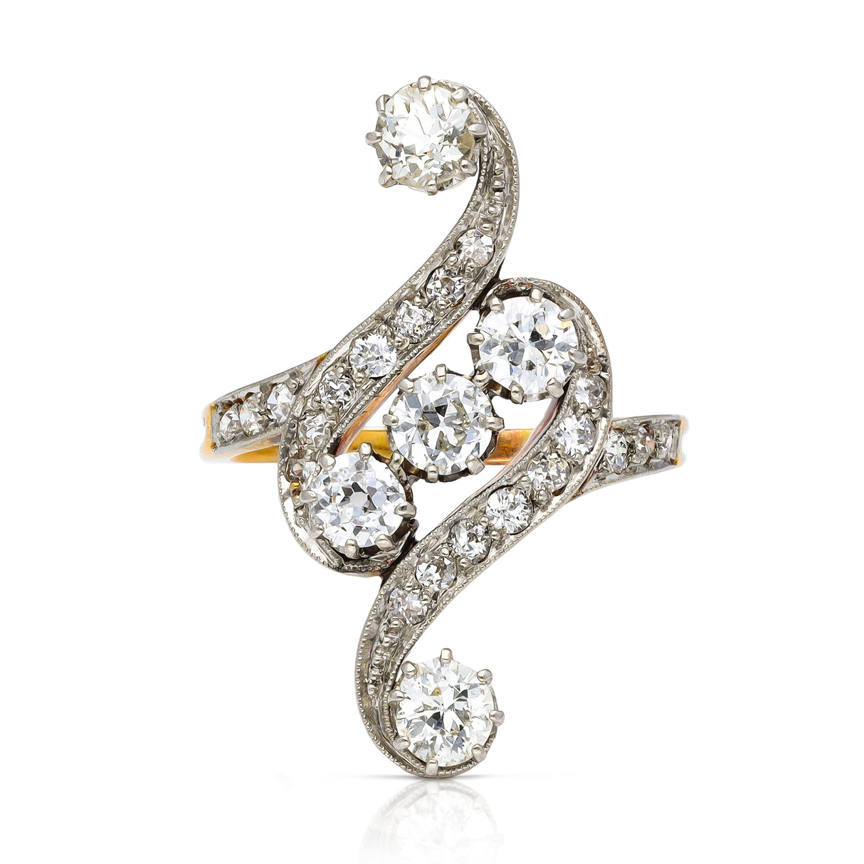 Art Nouveau diamond engagement ring, front view.