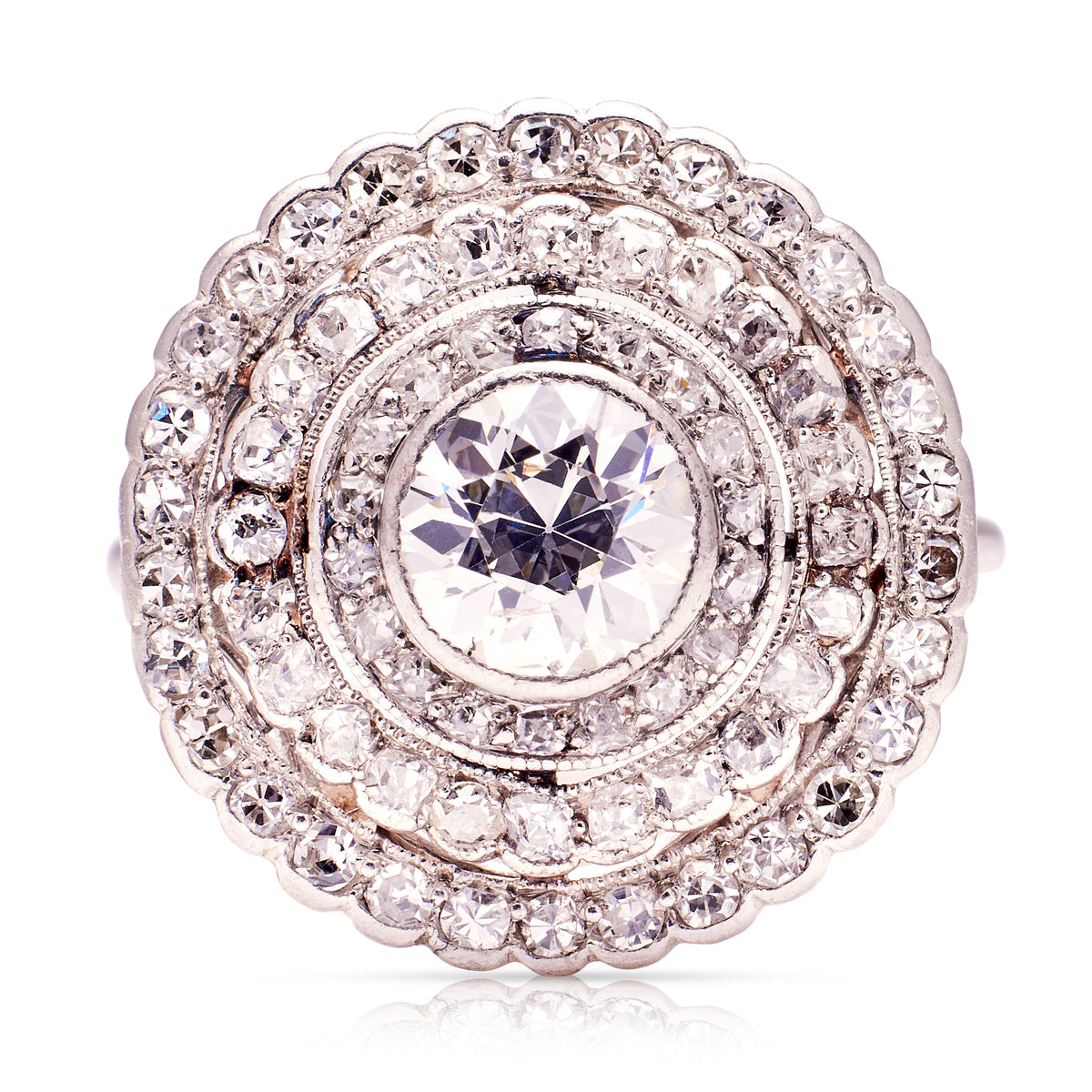 Antique, Edwardian diamond target cluster ring, platinum – Antique Ring ...