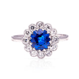 Antique, Edwardian Sapphire and Diamond Daisy Cluster Engagement Ring front view