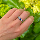 Antique, Edwardian Sapphire and Diamond Five-Stone Ring, 18ct Yellow Gold worn on hand.