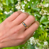 Antique, Edwardian Sapphire and Diamond Five-Stone Ring, 18ct Yellow Gold worn on hand 