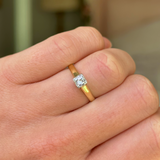 Antique, Edwardian Solitaire Diamond Engagement Ring, 18ct Yellow Gold and Platinum worn on hand.