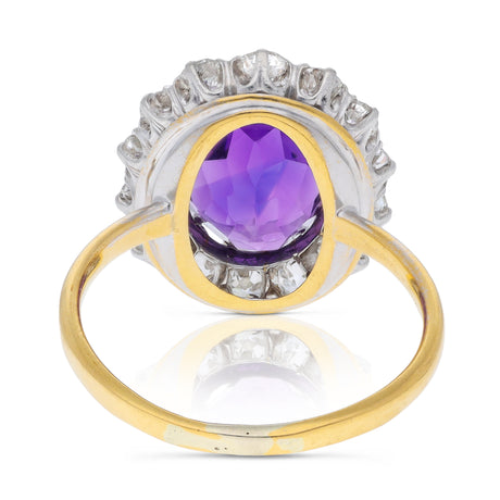 Antique, Edwardian Amethyst and Diamond Cluster Ring, 18ct Yellow Gold